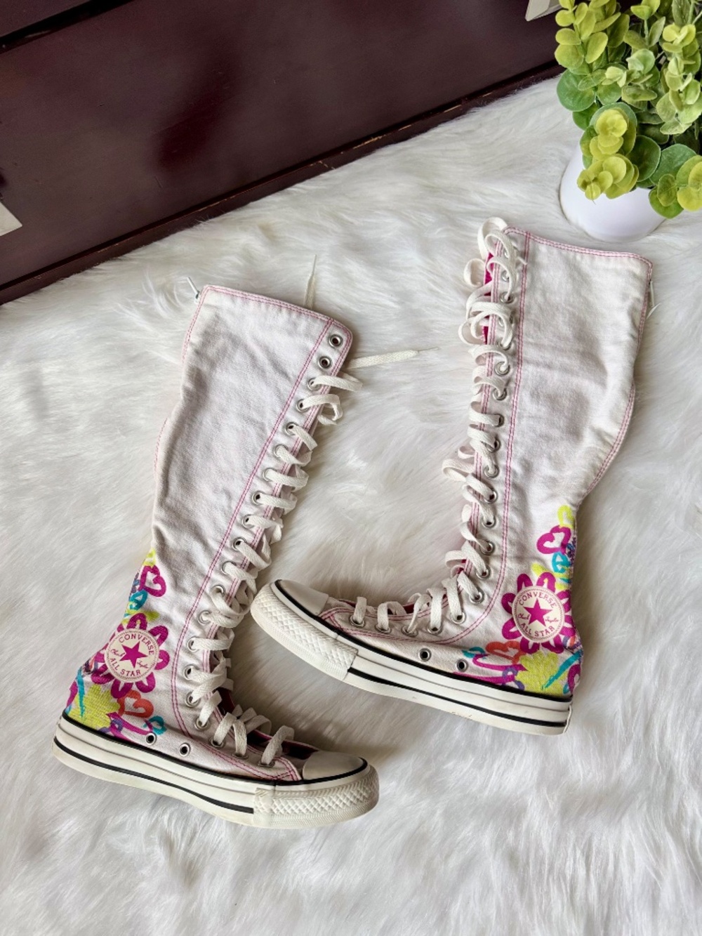 Converse All Star Chuck taylor White Floral Knee High Lace Shoes Women's Sz 5 - Picture 6 of 16